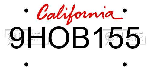 9HOB155 California License Plate
