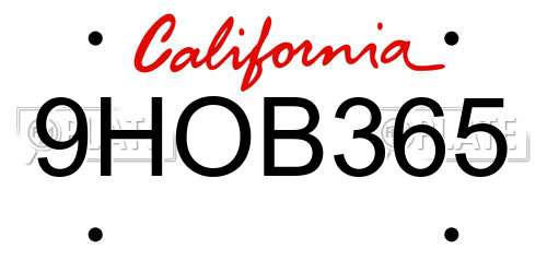 9HOB365 California License Plate