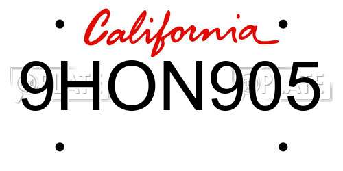9HON905 California License Plate
