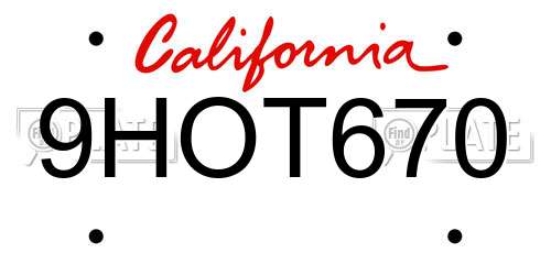 9HOT670 California License Plate
