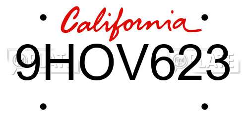 9HOV623 California License Plate