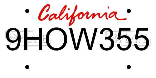 9HOW355 California License Plate