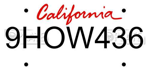 9HOW436 California License Plate