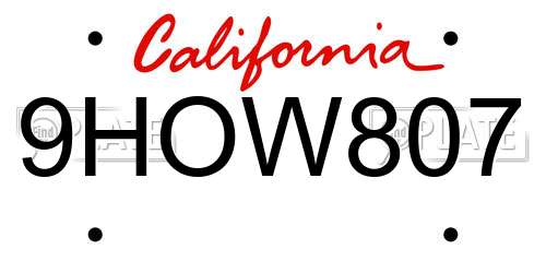 9HOW807 California License Plate