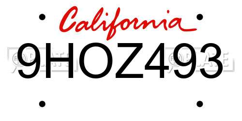 9HOZ493 California License Plate