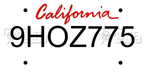9HOZ775 California License Plate
