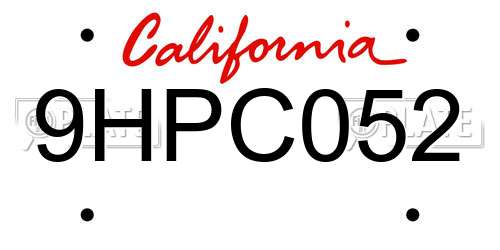 9HPC052 California License Plate
