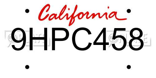 9HPC458 California License Plate