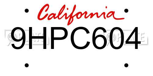 9HPC604 California License Plate