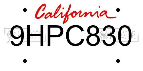 9HPC830 California License Plate