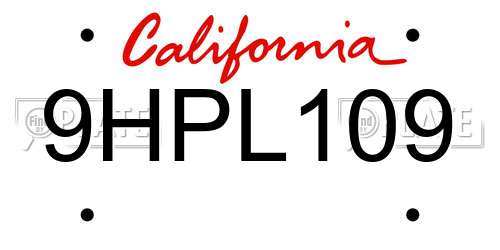 9HPL109 California License Plate