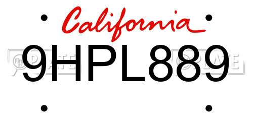 9HPL889 California License Plate