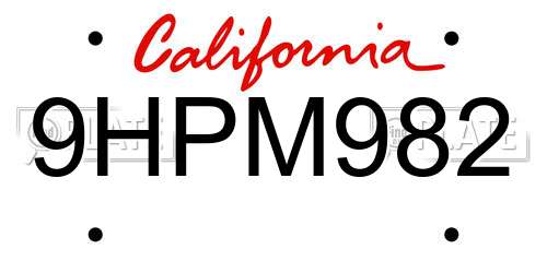 9HPM982 California License Plate