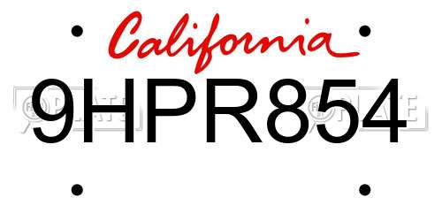 9HPR854 California License Plate