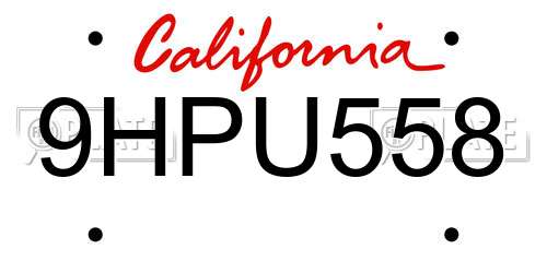 9HPU558 California License Plate