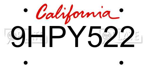 9HPY522 California License Plate