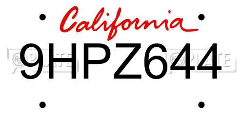 9HPZ644 California License Plate