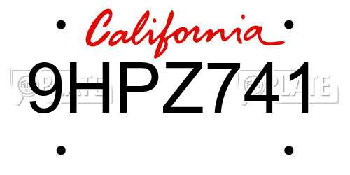 9HPZ741 California License Plate