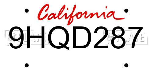 9HQD287 California License Plate