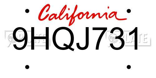 9HQJ731 California License Plate