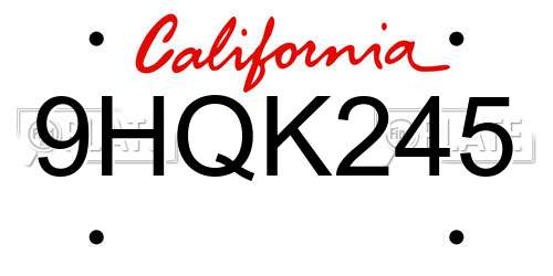 9HQK245 California License Plate