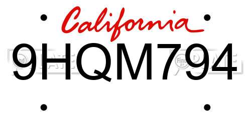 9HQM794 California License Plate