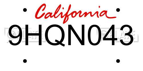 9HQN043 California License Plate