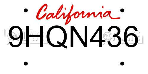 9HQN436 California License Plate