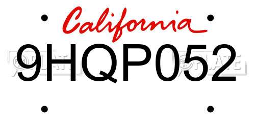 9HQP052 California License Plate