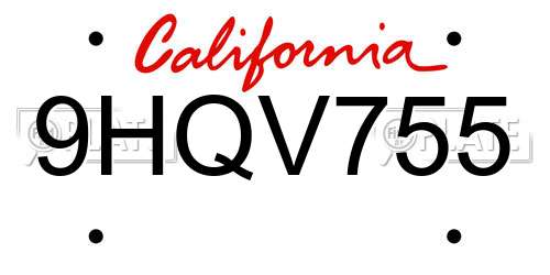 9HQV755 California License Plate