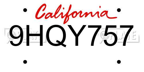 9HQY757 California License Plate