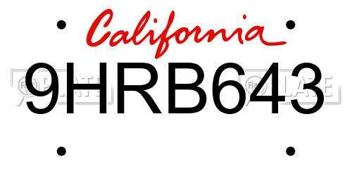 9HRB643 California License Plate