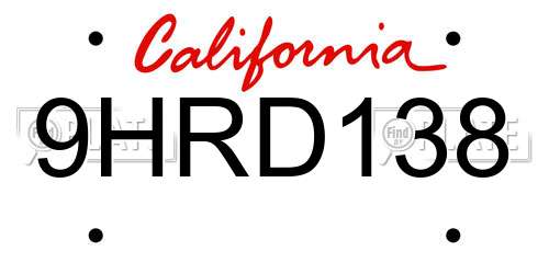 9HRD138 California License Plate