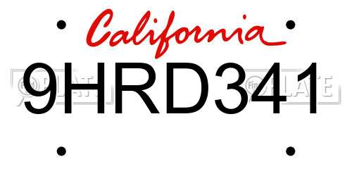 9HRD341 California License Plate