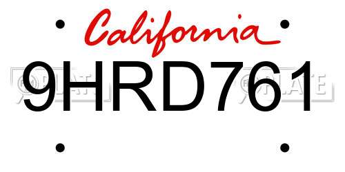 9HRD761 California License Plate