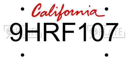9HRF107 California License Plate