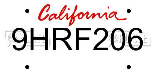 9HRF206 California License Plate