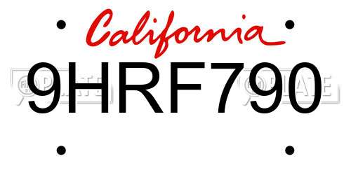 9HRF790 California License Plate