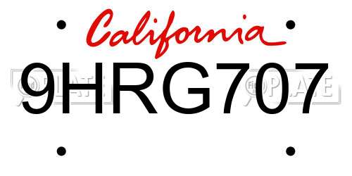 9HRG707 California License Plate