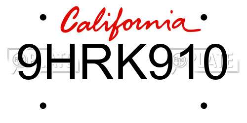 9HRK910 California License Plate