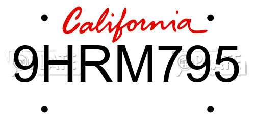 9HRM795 California License Plate