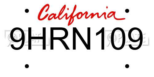 9HRN109 California License Plate