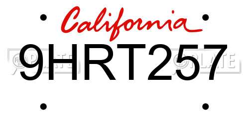 9HRT257 California License Plate