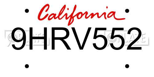 9HRV552 California License Plate