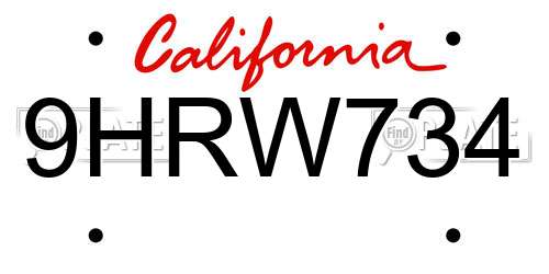 9HRW734 California License Plate