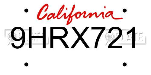 9HRX721 California License Plate