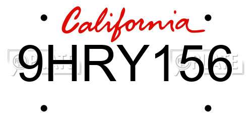 9HRY156 California License Plate