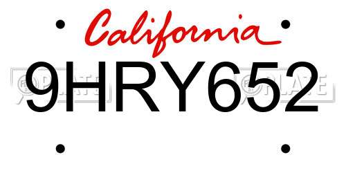 9HRY652 California License Plate