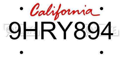 9HRY894 California License Plate