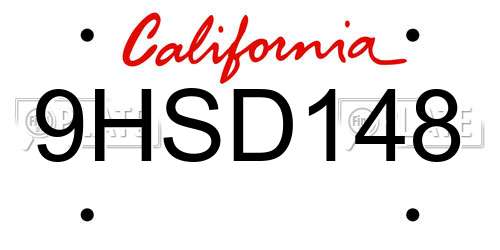 9HSD148 California License Plate